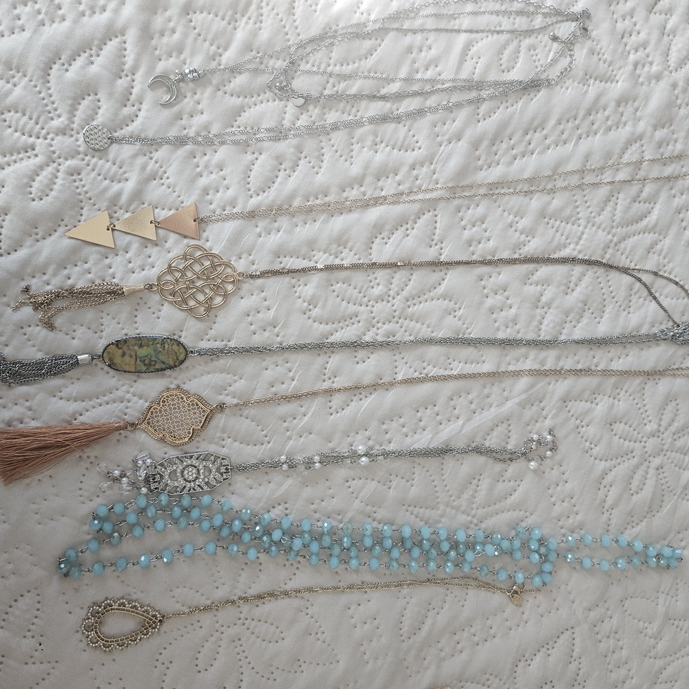 Elegant Long Silver, Rose Gold and Gold Necklaces Set